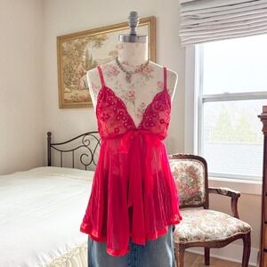 Y2K risque red sheer babydoll top fits like a large
